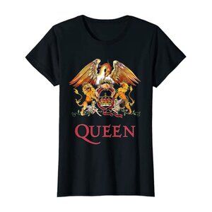 Queen Classic Crest Logo Women’s T-Shirt Black Rock Band Graphic